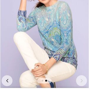 TALBOTS AUDREY 100%CASHMERE SWEATER - CALICO PAISLEY Sz Large